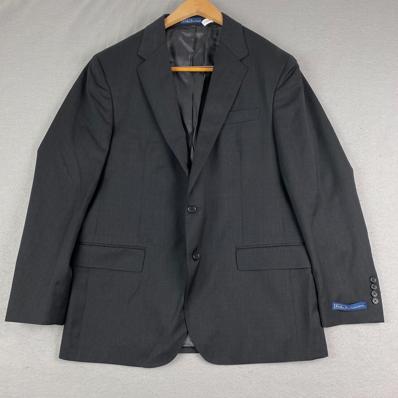 Polo Mens Tailored Fit Wool Serge Suit Jacket Made In Italy 44r Wool Dark Gray